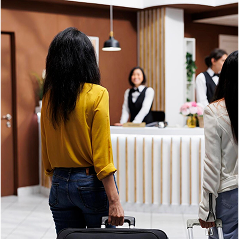 Guest at hotel reception