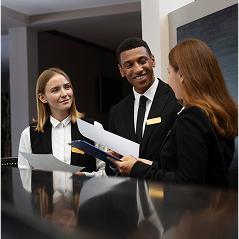 Hotel staff with guests