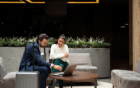 Hotel guests enjoying conversation